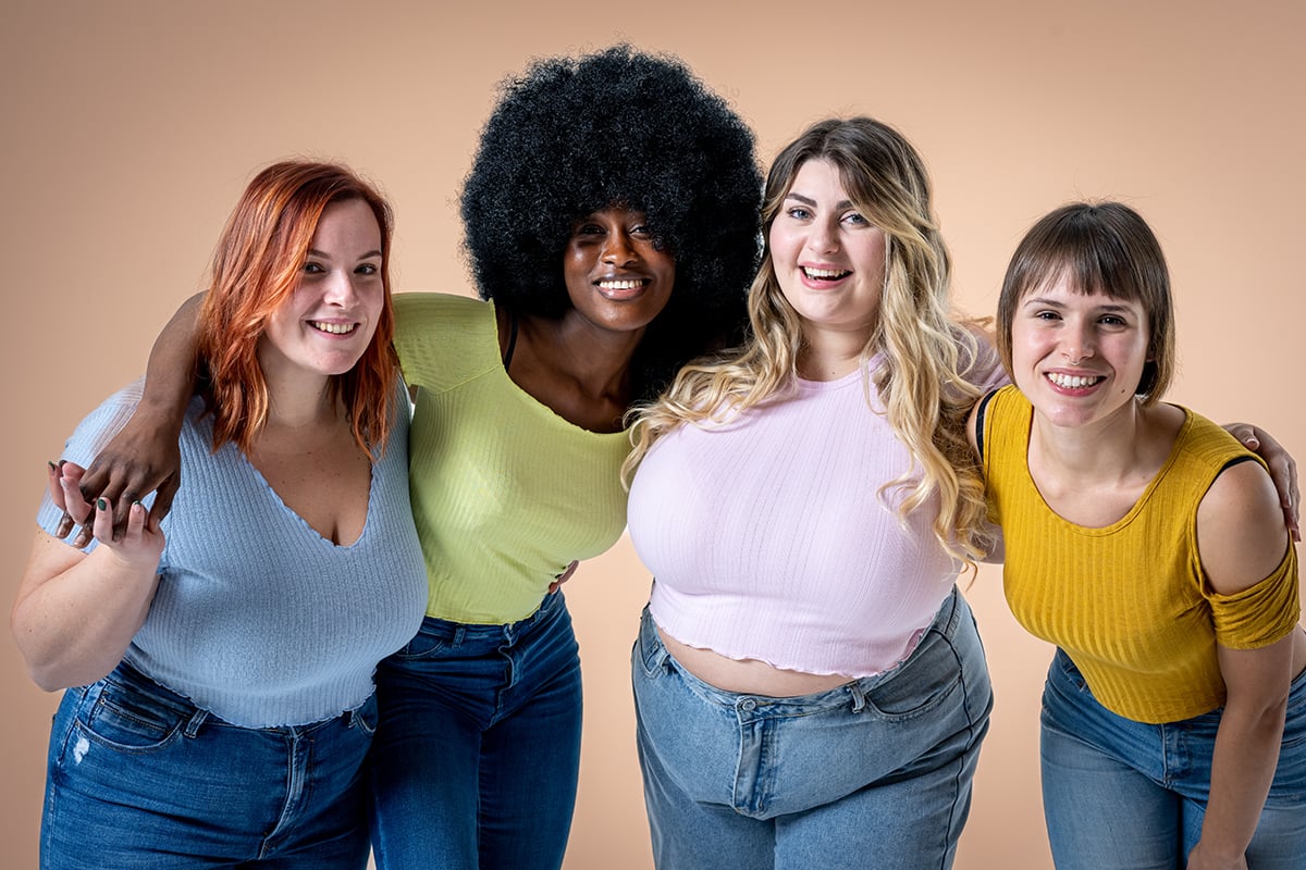 group of happy women with different body and ethnicity group of happy women with different body and ethnicity