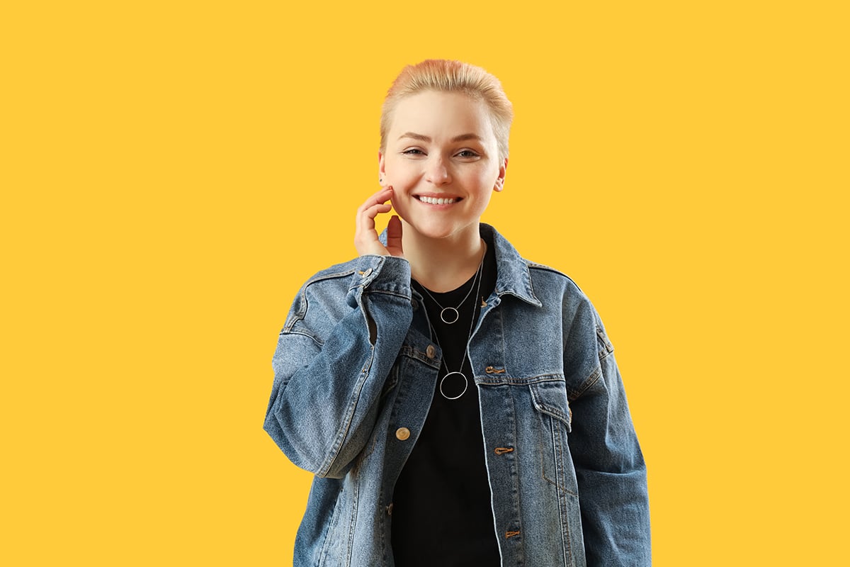 young woman with short hair young woman with short hair